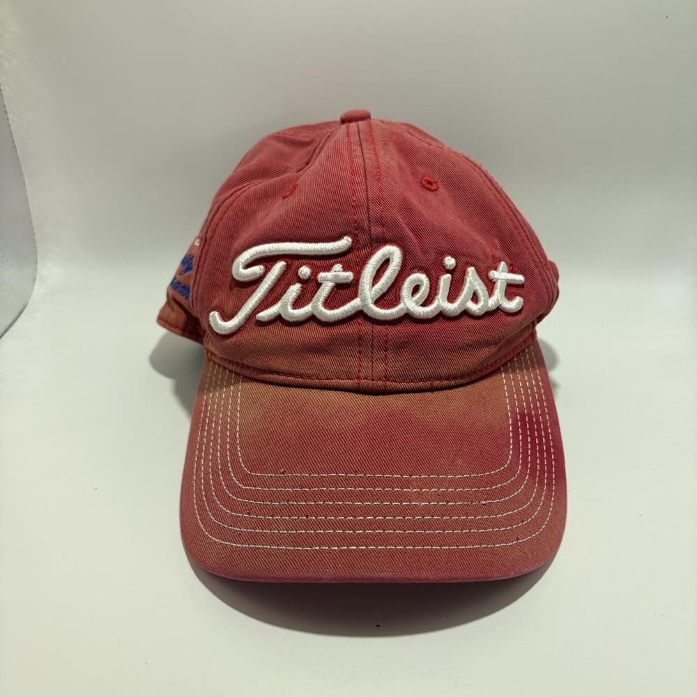 Titleist Red Cotton Golf Hat Cap Adjustable White Embroidered Logo Unisex-